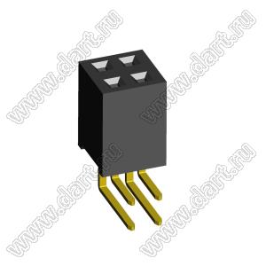 2214R-04G-72 розетка двухрядная угловая на плату для монтажа в отверстия, шаг 2,54 x 2,54 мм; 4-конт.