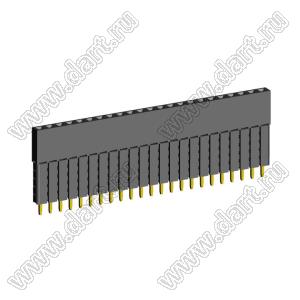 2209SDI-23G-5A розетка прямая однорядная с увеличенным изолятором (гнездо) на плату для монтажа в отверстия, шаг 2,00 мм, А=2,3мм, В=13,85мм, 23 конт.