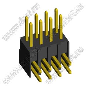 2215R-08G-383970 (2x4) вилка открытая угловая с увеличенным изолятором двухрядная на плату для монтажа в отверстия, шаг 2,54 x 2,54 мм, 2х4 конт.