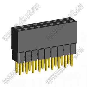 2207SDI-18G-2B розетка прямая двухрядная с увеличенным изолятором (гнездо) на плату для монтажа в отверстия, шаг 2,00 x 2,00 мм, А=3,8мм, В=9,35мм, 2х9 конт.