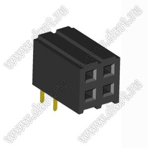 2207R-04G (PBD2-04R, DS1026-13-2X2S8BR) розетка угловая двухрядная (гнездо) на плату для монтажа в отверстия; шаг 2.00x2.00мм; 2x2-конт.