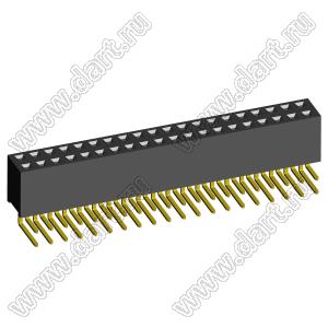 2214R-40G-72 розетка двухрядная угловая на плату для монтажа в отверстия, шаг 2,54 x 2,54 мм; 40-конт.