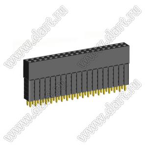 2207SDI-38G-5A розетка прямая двухрядная с увеличенным изолятором (гнездо) на плату для монтажа в отверстия, шаг 2,00 x 2,00 мм, А=2,3мм, В=13,85мм, 2х19 конт.
