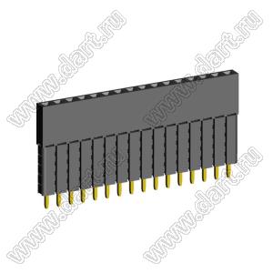 2209SDI-16G-5A розетка прямая однорядная с увеличенным изолятором (гнездо) на плату для монтажа в отверстия, шаг 2,00 мм, А=2,3мм, В=13,85мм, 16 конт.