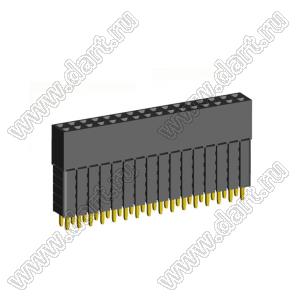2207SDI-32G-5A розетка прямая двухрядная с увеличенным изолятором (гнездо) на плату для монтажа в отверстия, шаг 2,00 x 2,00 мм, А=2,3мм, В=13,85мм, 2х16 конт.