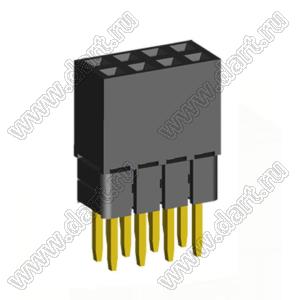 2207SDI-08G-2B розетка прямая двухрядная с увеличенным изолятором (гнездо) на плату для монтажа в отверстия, шаг 2,00 x 2,00 мм, А=3,8мм, В=9,35мм, 2х4 конт.