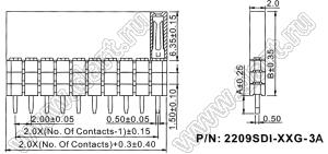 2209SDI-37G-3A розетка прямая однорядная с увеличенным изолятором (гнездо) на плату для монтажа в отверстия, шаг 2,00 мм, А=2,3мм, В=10,85мм, 37 конт.