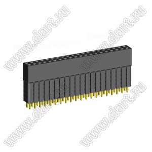 2207SDI-40G-5A розетка прямая двухрядная с увеличенным изолятором (гнездо) на плату для монтажа в отверстия, шаг 2,00 x 2,00 мм, А=2,3мм, В=13,85мм, 2х20 конт.