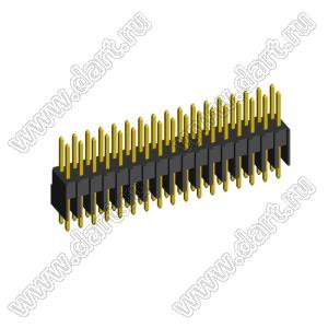 2215S-34G-1800 (2x17) вилка открытая прямая с увеличенным изолятором двухрядная на плату для монтажа в отверстия, шаг 2,54 x 2,54 мм, 2х17 конт.
