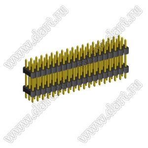2233DI-057G-2616 (3x19) вилка открытая прямая с двойным изолятором трехрядная на плату для монтажа в отверстия, шаг 2,54 x 2,54 мм, 3х19 конт.