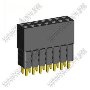 2207SDI-14G-3A розетка прямая двухрядная с увеличенным изолятором (гнездо) на плату для монтажа в отверстия, шаг 2,00 x 2,00 мм, А=2,3мм, В=10,85мм, 2х7 конт.