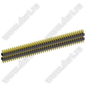 2213DI-80G-1500 (2x40) вилка штыревая открытая прямая с двойным изолятором двухрядная на плату для монтажа в отверстия; шаг 2.54мм; P=2,54x2,54мм; 2x40-конт.; L=15,0мм