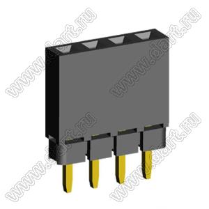 2209SDI-04G-1A розетка прямая однорядная с увеличенным изолятором (гнездо) на плату для монтажа в отверстия, шаг 2,00 мм, А=2,3мм, В=7,85мм, 4 конт.