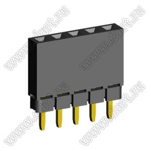 2209SDI-05G-1A розетка прямая однорядная с увеличенным изолятором (гнездо) на плату для монтажа в отверстия, шаг 2,00 мм, А=2,3мм, В=7,85мм, 5 конт.