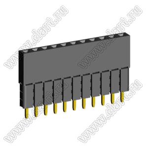 2209SDI-11G-3A розетка прямая однорядная с увеличенным изолятором (гнездо) на плату для монтажа в отверстия, шаг 2,00 мм, А=2,3мм, В=10,85мм, 11 конт.