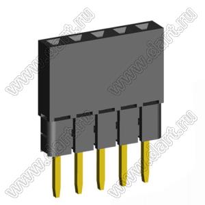 2209SDI-05G-2B розетка прямая однорядная с увеличенным изолятором (гнездо) на плату для монтажа в отверстия, шаг 2,00 мм, А=3,8мм, В=9,35мм, 5 конт.