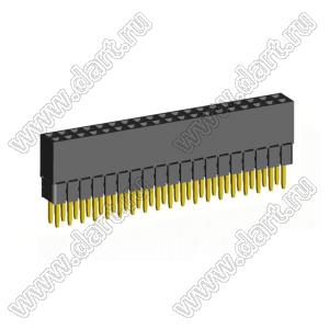 2207SDI-38G-2B розетка прямая двухрядная с увеличенным изолятором (гнездо) на плату для монтажа в отверстия, шаг 2,00 x 2,00 мм, А=3,8мм, В=9,35мм, 2х19 конт.