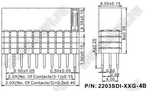 2203SDI-033G-4B розетка прямая трехрядная с увеличенным изолятором (гнездо) на плату для монтажа в отверстия, шаг 2,00 x 2,00 мм, А=3,8мм, В=12,35мм, 3х11 конт.