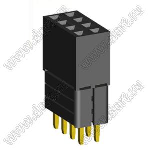 1999SDI-008G-3A розетка прямая четырехрядная с увеличенным изолятором (гнездо) на плату для монтажа в отверстия, шаг 2,00 x 2,00 мм, А=2,3мм, В=10,85мм, 4х2 конт.