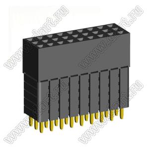 2203SDI-027G-5A розетка прямая трехрядная с увеличенным изолятором (гнездо) на плату для монтажа в отверстия, шаг 2,00 x 2,00 мм, А=2,3мм, В=13,85мм, 3х9 конт.