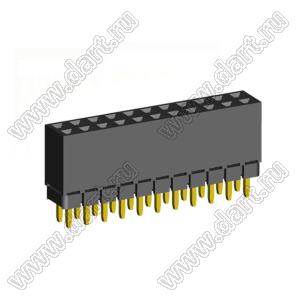 2207SDI-22G-1A розетка прямая двухрядная с увеличенным изолятором (гнездо) на плату для монтажа в отверстия, шаг 2,00 x 2,00 мм, А=2,3мм, В=7,85мм, 2х11 конт.