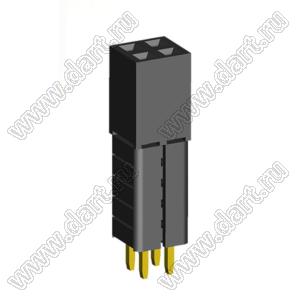 2207SDI-04G-5A розетка прямая двухрядная с увеличенным изолятором (гнездо) на плату для монтажа в отверстия, шаг 2,00 x 2,00 мм, А=2,3мм, В=13,85мм, 2х2 конт.