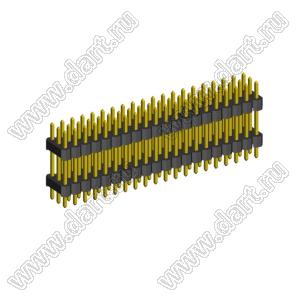 2233DI-060G-2616 (3x20) вилка открытая прямая с двойным изолятором трехрядная на плату для монтажа в отверстия, шаг 2,54 x 2,54 мм, 3х20 конт.