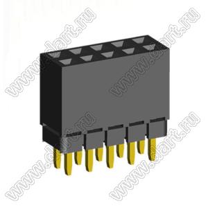 2207SDI-10G-1A розетка прямая двухрядная с увеличенным изолятором (гнездо) на плату для монтажа в отверстия, шаг 2,00 x 2,00 мм, А=2,3мм, В=7,85мм, 2х5 конт.
