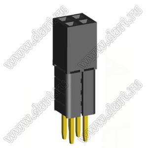 2207SDI-04G-4B розетка прямая двухрядная с увеличенным изолятором (гнездо) на плату для монтажа в отверстия, шаг 2,00 x 2,00 мм, А=3,8мм, В=12,35мм, 2х2 конт.