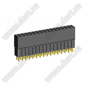 2207SDI-32G-3A розетка прямая двухрядная с увеличенным изолятором (гнездо) на плату для монтажа в отверстия, шаг 2,00 x 2,00 мм, А=2,3мм, В=10,85мм, 2х16 конт.
