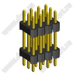 2233DI-012G-2616 (3x4) вилка открытая прямая с двойным изолятором трехрядная на плату для монтажа в отверстия, шаг 2,54 x 2,54 мм, 3х4 конт.
