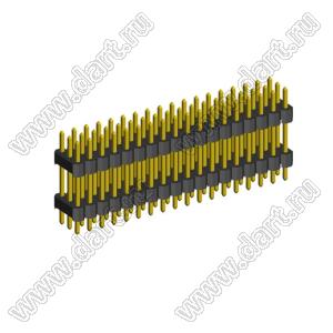 2233DI-054G-2616 (3x18) вилка открытая прямая с двойным изолятором трехрядная на плату для монтажа в отверстия, шаг 2,54 x 2,54 мм, 3х18 конт.