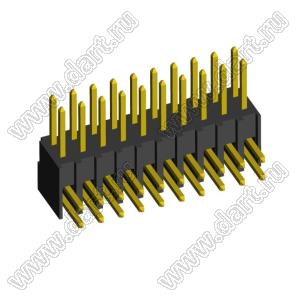 2215R-20G-383970 (2x10) вилка открытая угловая с увеличенным изолятором двухрядная на плату для монтажа в отверстия, шаг 2,54 x 2,54 мм, 2х10 конт.