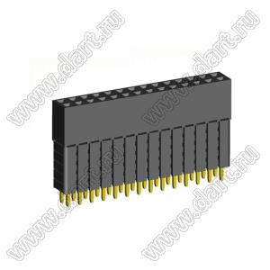 2207SDI-28G-5A розетка прямая двухрядная с увеличенным изолятором (гнездо) на плату для монтажа в отверстия, шаг 2,00 x 2,00 мм, А=2,3мм, В=13,85мм, 2х14 конт.