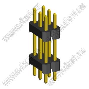 2233DI-006G-2616 (3x2) вилка открытая прямая с двойным изолятором трехрядная на плату для монтажа в отверстия, шаг 2,54 x 2,54 мм, 3х2 конт.