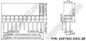 2207SDI-52G-2B розетка прямая двухрядная с увеличенным изолятором (гнездо) на плату для монтажа в отверстия, шаг 2,00 x 2,00 мм, А=3,8мм, В=9,35мм, 2х26 конт.