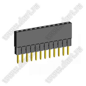 2209SDI-12G-2B розетка прямая однорядная с увеличенным изолятором (гнездо) на плату для монтажа в отверстия, шаг 2,00 мм, А=3,8мм, В=9,35мм, 12 конт.