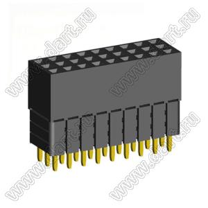 2203SDI-027G-3A розетка прямая трехрядная с увеличенным изолятором (гнездо) на плату для монтажа в отверстия, шаг 2,00 x 2,00 мм, А=2,3мм, В=10,85мм, 3х9 конт.