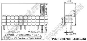 2207SDI-26G-3A розетка прямая двухрядная с увеличенным изолятором (гнездо) на плату для монтажа в отверстия, шаг 2,00 x 2,00 мм, А=2,3мм, В=10,85мм, 2х13 конт.