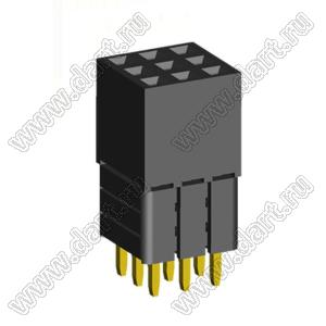 2203SDI-009G-3A розетка прямая трехрядная с увеличенным изолятором (гнездо) на плату для монтажа в отверстия, шаг 2,00 x 2,00 мм, А=2,3мм, В=10,85мм, 3х3 конт.