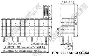 2203SDI-063G-5A розетка прямая трехрядная с увеличенным изолятором (гнездо) на плату для монтажа в отверстия, шаг 2,00 x 2,00 мм, А=2,3мм, В=13,85мм, 3х21 конт.