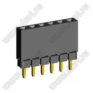 2209SDI-06G-1A розетка прямая однорядная с увеличенным изолятором (гнездо) на плату для монтажа в отверстия, шаг 2,00 мм, А=2,3мм, В=7,85мм, 6 конт.