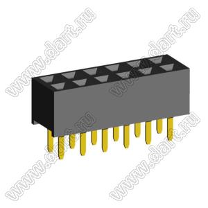 2214S-12G-57 розетка двухрядная прямая (гнездо) на плату для монтажа в отверстия, высота изолятора 5,7 мм, шаг 2,54x2,54 мм, 12 конт.