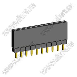 2209SDI-10G-1A розетка прямая однорядная с увеличенным изолятором (гнездо) на плату для монтажа в отверстия, шаг 2,00 мм, А=2,3мм, В=7,85мм, 10 конт.