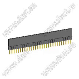 2209SDI-29G-2B розетка прямая однорядная с увеличенным изолятором (гнездо) на плату для монтажа в отверстия, шаг 2,00 мм, А=3,8мм, В=9,35мм, 29 конт.