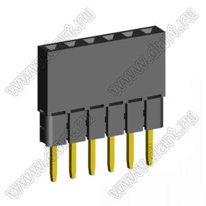2209SDI-06G-2B розетка прямая однорядная с увеличенным изолятором (гнездо) на плату для монтажа в отверстия, шаг 2,00 мм, А=3,8мм, В=9,35мм, 6 конт.