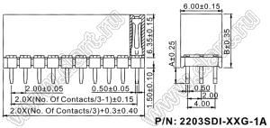 2203SDI-009G-1A розетка прямая трехрядная с увеличенным изолятором (гнездо) на плату для монтажа в отверстия, шаг 2,00 x 2,00 мм, А=2,3мм, В=7,85мм, 3х3 конт.