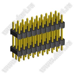 2233DI-030G-2616 (3x10) вилка открытая прямая с двойным изолятором трехрядная на плату для монтажа в отверстия, шаг 2,54 x 2,54 мм, 3х10 конт.