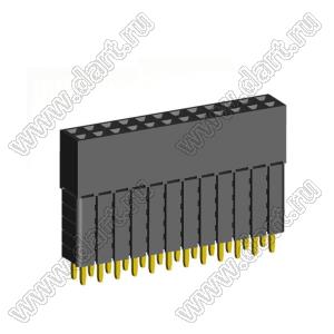2207SDI-24G-5A розетка прямая двухрядная с увеличенным изолятором (гнездо) на плату для монтажа в отверстия, шаг 2,00 x 2,00 мм, А=2,3мм, В=13,85мм, 2х12 конт.