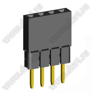 2209SDI-04G-2B розетка прямая однорядная с увеличенным изолятором (гнездо) на плату для монтажа в отверстия, шаг 2,00 мм, А=3,8мм, В=9,35мм, 4 конт.